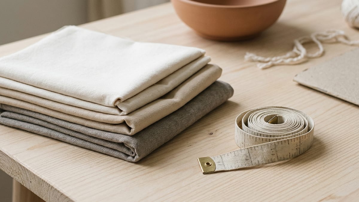 Original garment samples and fabric swatches laid out for review